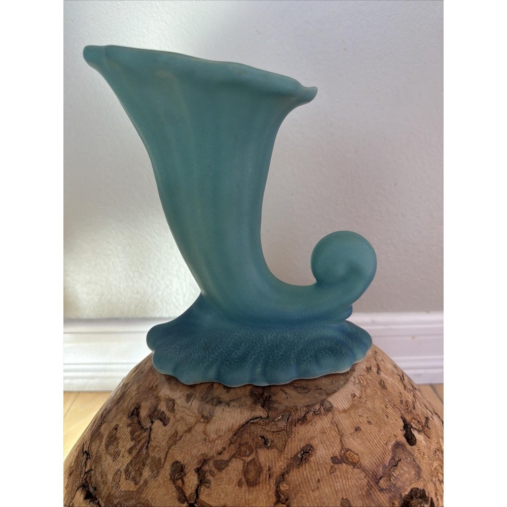 Antique Van Briggle Cornucopia Vase‎ Matte Turquoise Colorado Springs 8 Inch